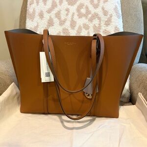 NWT $395 Tory Burch Perry Triple Compartment Tote - Light Umber Leather